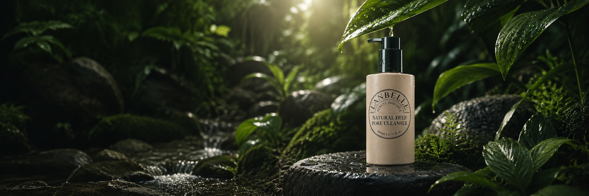 LANBELLE Natural Deep Pore Cleanser in a rain-soaked forest