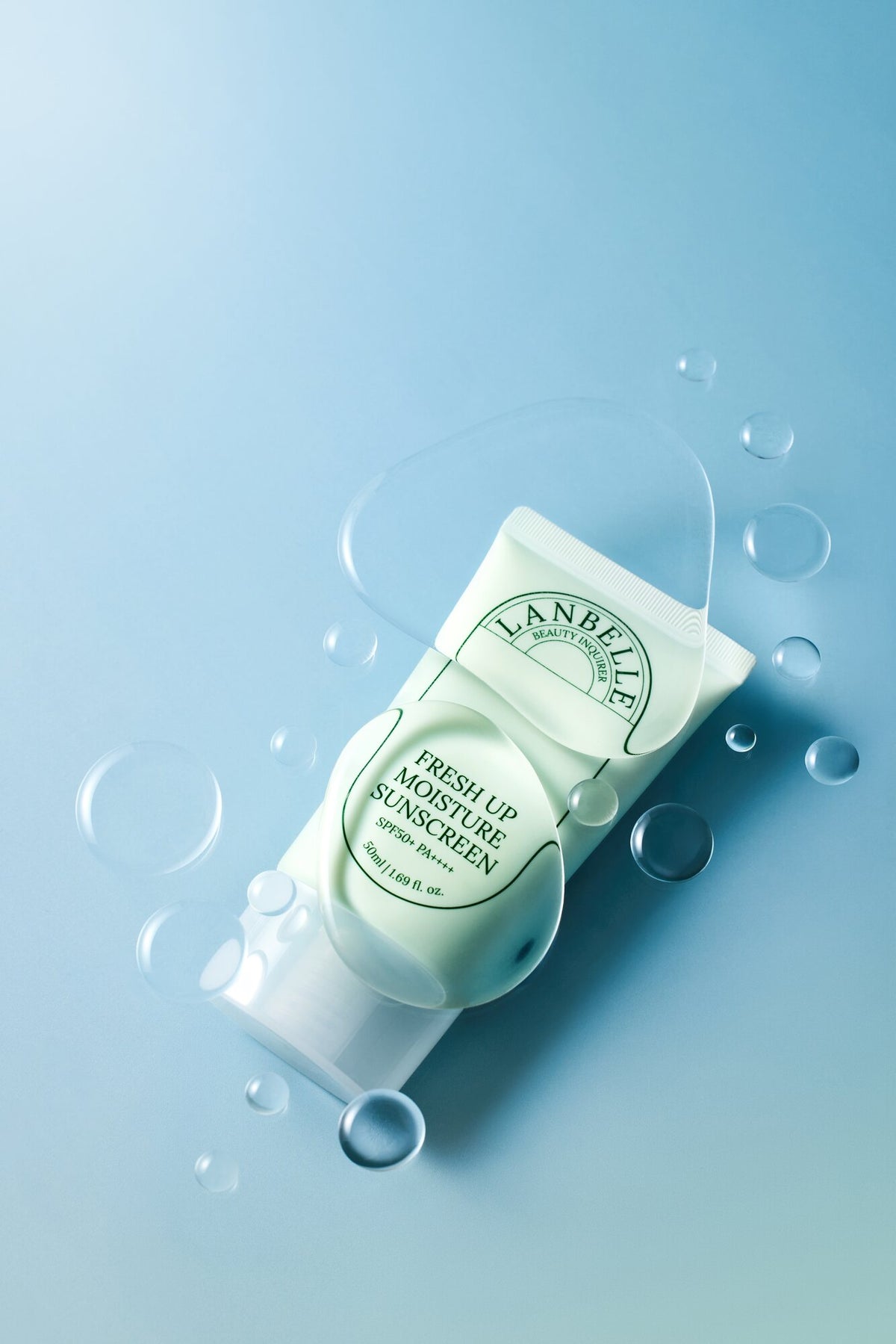 LANBELLE Fresh Up Moisture Sunscreen 50ml: water flatlay